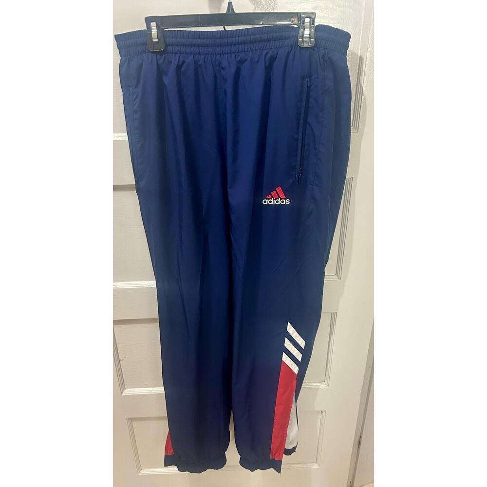 Adidas Men Navy Blue Red Track Pants Athletic 1990 Y2K Zip Ankle Athletic Large